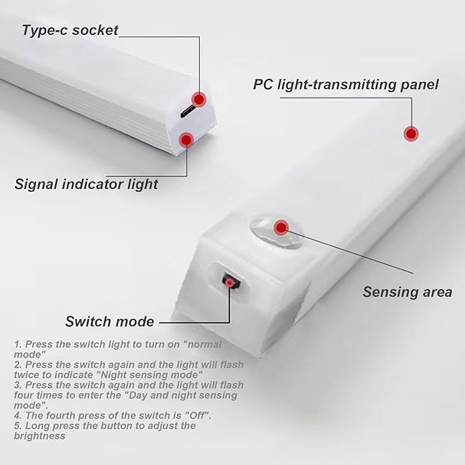 Under Cabinet Lighting 4Pcs LED Dimmable Magnetic Motion Sensor Light Indoor 8 Inch Rechargeable Portable Cordless Lamp for Kitchen Stairs Bedroom RV Dorm