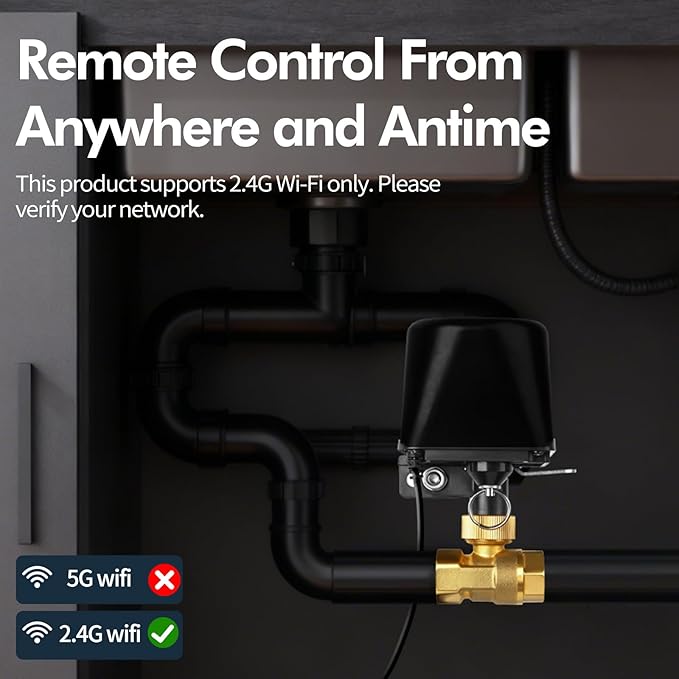 Owfeel WiFi Smart Water Valve, APP Remote Control, DN15 Ball Brass Water Valve, Compatible With Alexa, Google and Application Program iOS/Android, Only Supports 2.4 GHz WiFi (1/2")