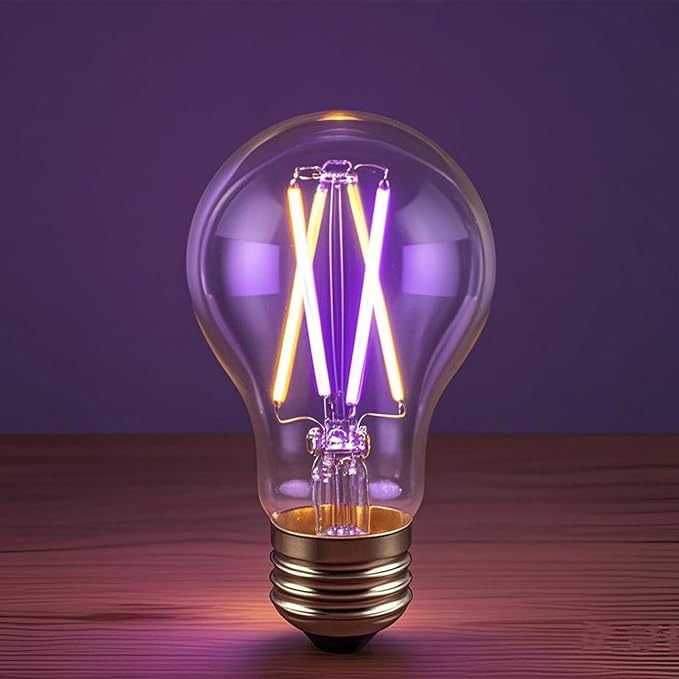 3 Color Temperature LED Bulb E26 Medium Base 60W Equivalent, 2700K Warm White and Purple Color Changing Light Bulb 3CCT A19 LED 6W Clear Glass, Not Dimmable, 2 Pack
