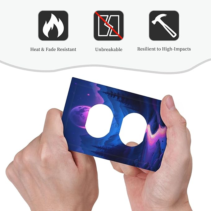 Purple Cyberpunk River Full Moon Mountain Forest Outlet Covers 1 Gang Duplex Light Switch Cover Wall Plate Decorative Switch Plates Electrical Receptacle Faceplate for Bedroom Bathroom Decor