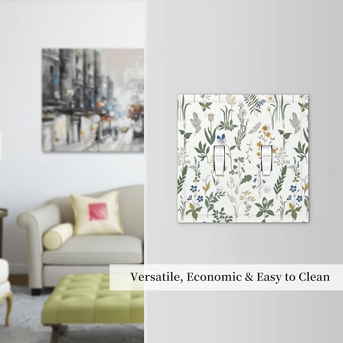 Decorative Switch Plates Floral Green Leaf Plant Flowes 2 Gang Double Toggle Outlet Light Switch Cover Wall Plate Electrical Faceplate For Bed Room Farmhouse Decor
