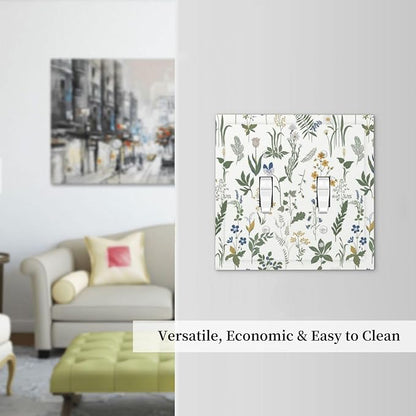 Decorative Switch Plates Floral Green Leaf Plant Flowes 2 Gang Double Toggle Outlet Light Switch Cover Wall Plate Electrical Faceplate For Bed Room Farmhouse Decor