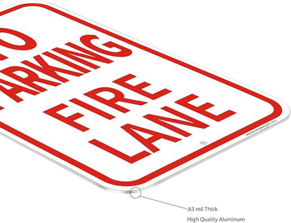 4 Pack Fire Lane No Parking Signs -12" x 18" Aluminum No Parking Fire Lane Sign for Business, With Reflective Overlay, Rust Free, Weather Resistant- Easy to install