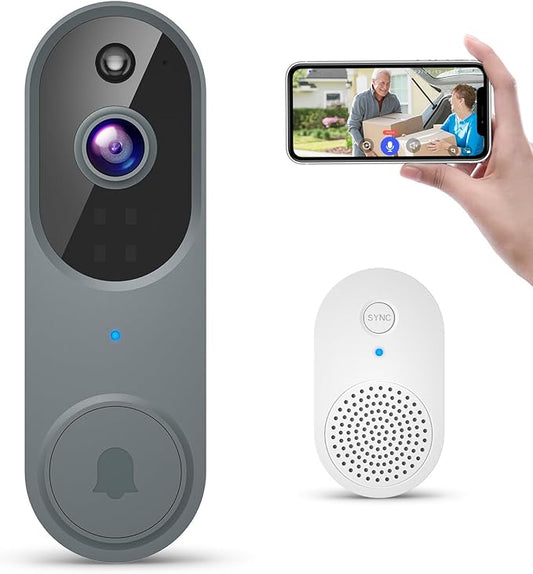 1080p Wireless Video Doorbell Camera, AI Human Detection, Live View, Night Vision, Cloud Storage, 2.4G WiFi, Battery Powered, Indoor Outdoor Surveillance (Includes Doorbell Receiver)