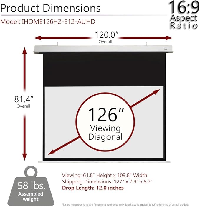 Elite Screens Evanesce 126" in-Ceiling Motorized Projector Screen 16:9, Acoustic Pro UHD, 8K HD Perforated Weave, Acoustically Transparent, Recessed Drop-Down for Standard Throw, IHOME126H3-E12-AUHD