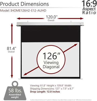 Elite Screens Evanesce 126" in-Ceiling Motorized Projector Screen 16:9, Acoustic Pro UHD, 8K HD Perforated Weave, Acoustically Transparent, Recessed Drop-Down for Standard Throw, IHOME126H3-E12-AUHD