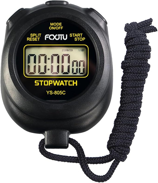 FCXJTU Simple Stopwatch Timer, Single Lap Stopwatch Countdown Timer, No Hourly Beep, On/Off, AAA Battery(Included), Large Display, Easy to Use, Ideal for Kids Coaches Black