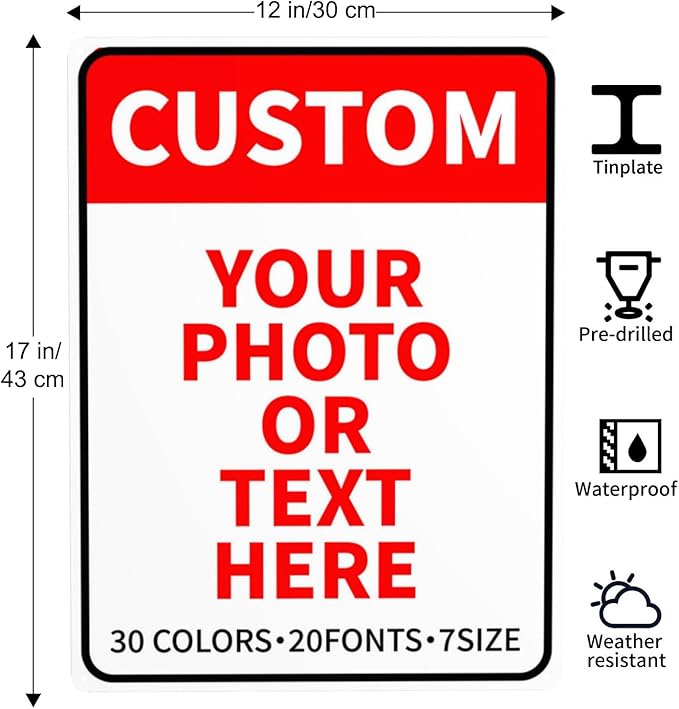 Bulk Custom Signs Outdoor Metal Sign Personalized Signs for Business, Office, Home, Road Signs, Garden Signs, Parking Signs, Decorative Signs, 12''x17''