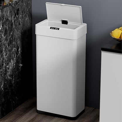 TLSUNNY 16 Gallon Motion Sensor Trash Can,Touchless Automatic Garbage Can,Brushed Stainless Steel Smart Bin,with Bag Holder,Soft Close Lid,for Kitchen,Office,RV,Bedroom,Living Room (White, 60L)