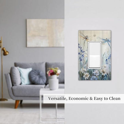 Decorative Outlet Covers Watercolor Dragonfly Blue Wihte Flower 1 Gang Rocker Light Switch Cover Plate Single Wall Plates for Electrical Outlets Switch Plate Covers Faceplate for Home Decor