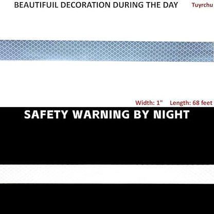 Non Fading Reflective Tape White Outdoor Waterproof 1 inch, High Visibility Warning Industrial Marking Tape, Safety Stickers (68 feet)