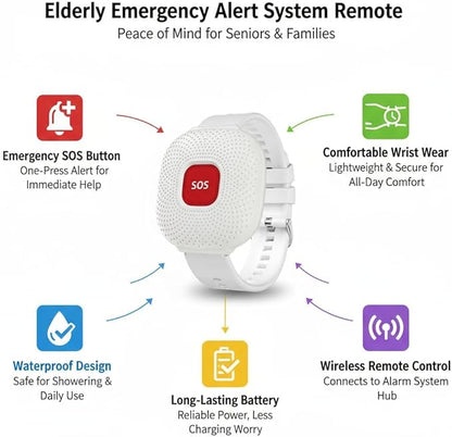 Life Alert Systems for Seniors No Monthly Fee, App-Controlled Caregiver Pager, LED Number Display 1Waterproof Wrist Remote Control 2Call Button 1Receiver(Only Supports 2.4GHz Wi-Fi)