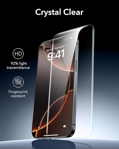 ESR 3 Pack 9H+ Glass for iPhone 16 Pro Screen Protector, [Military Grade Shatterproof & Longest Durable] Armorite Ultra-tough Tempered Glass with UltraFit Tray