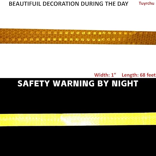 Reflective Tape Yellow 1 inch, Outdoor Waterproof High Visibility Warning Industrial Marking Tape, Safety Stickers (68 feet)