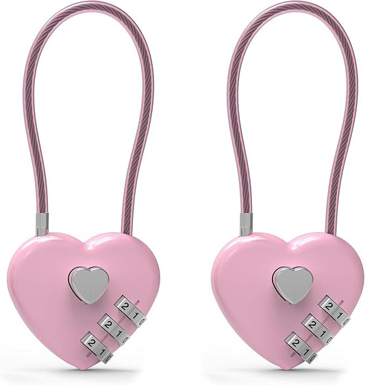 Small Combination Lock for Locker, Cable Lock with Code, Pink Padlock Combination, for Luggage, Suitcase, Gym Locker, Backpack Zipper, Cabinet, Box, Fence Gate, Travel Safe, Outdoor Use