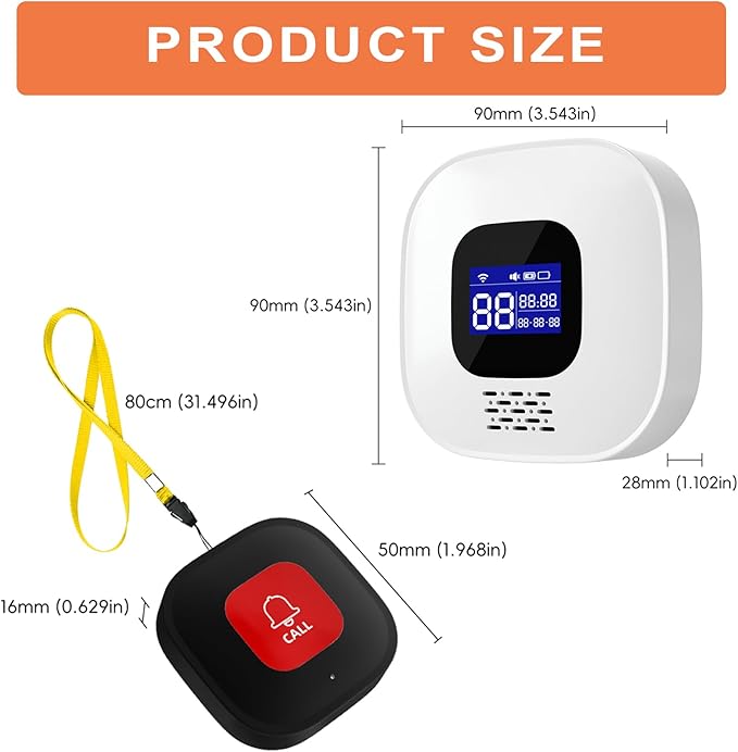 Wireless Caregiver Pager with Smart Call System & Call Buttons for Elderly Monitoring, Life Alert System for Seniors, 2 SOS Panic Button 1 Receiver