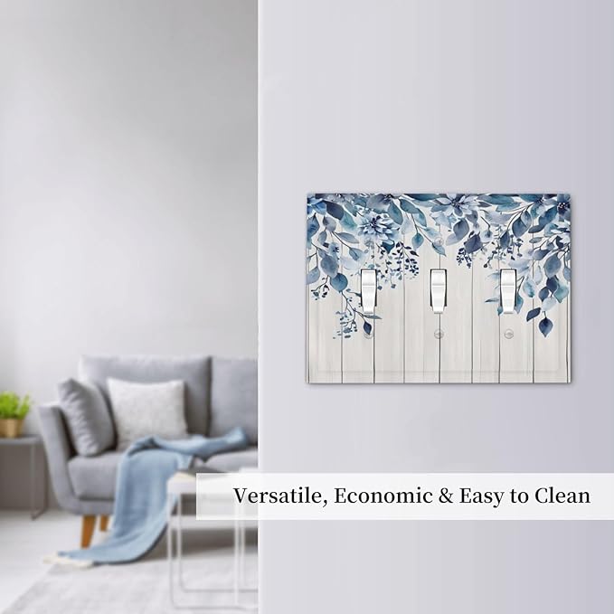 Eucalyptus Rustic Watercolor Plant Decorative Switch Plates 3 Gang Wall Plate Triple Toggle Light Switch Cover Faceplate Electrical Wall Panels For Farmhouse Home Decor