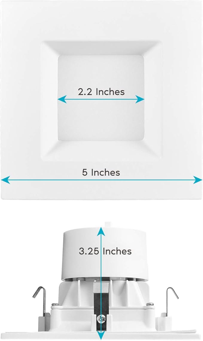 LUXRITE 4 Inch Square Recessed LED Can Lights, CCT Color Temperature Selectable 2700K | 3000K | 3500K | 4000K | 5000K, Dimmable Recessed Lights, 750 Lumens, CRI 90, Energy Star, Wet Rated (6 Pack)