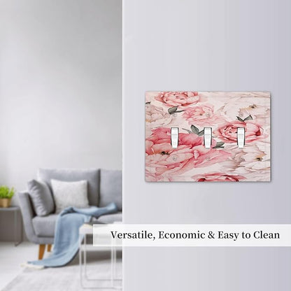 Decorative Light Switch Plate Covers Ink Pink Peony Flower Rustic Floral 3 Gang Light Switch Cover Triple Toggle Wall Plate Outlet Covers for Home Bedroom Decor