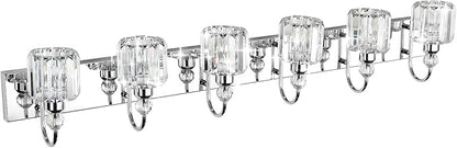 Ralbay 6-Lights Stainless Steel Crystal Bathroom Vanity Lights Over Long Mirror Modern Crystal Vanity Lighting Fixtures for Bathroom
