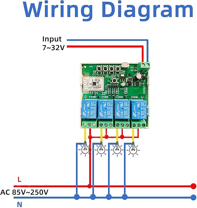 4 Channel Smart Switch, Momentan/Locking WiFi Relay, eWeLink App Bluetooth Control Switch, DIY Smart Home, Compatible with Alexa Google Home
