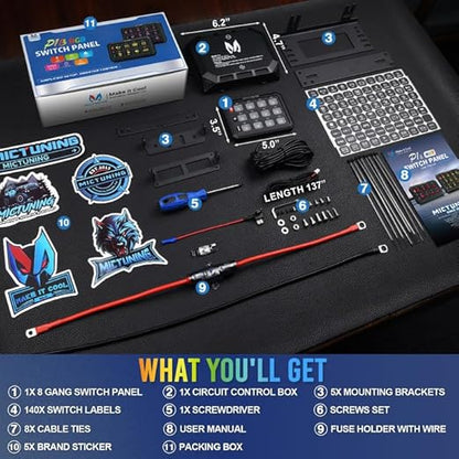 MICTUNING 12 Gang Switch Panel, P1B LED Touch Control Panel Box with Electronic Fuses Car Touch Switch Box Universal for Truck ATV UTV Boat Marine RV SUV Caravan Camper, 2 Years Warranty