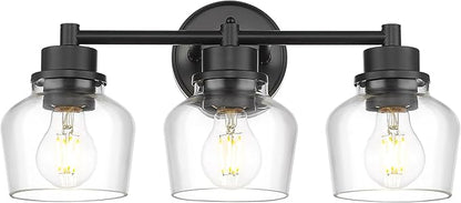 Emak 3-Light Bathroom Vanity Lights Over Mirror, Modern Bathroom Light Fixtures with Clear Glass Shade, Black Vanity Light for Bath, Makeup Desk, Mirror, VL122-BK-CG-3
