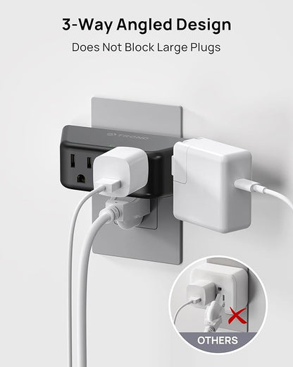 TROND Multi Plug Outlet Extender - Surge Protector Outlet Splitter with 4 Grounded Sockets, Angled Wall Plug Adapter, 900J, Multiple Wall Expander for Bathroom Kitchen Travel Dorm Room, Black