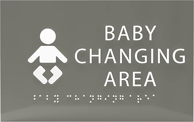 6" X4" Baby Changing Area Sign | Tactile Graphics Grade 2 Braille Text Baby Care Sign| ADA Compliant Wall Mount Plastic Restroom Sign for Hospital, Offices, Clinics and Apartments