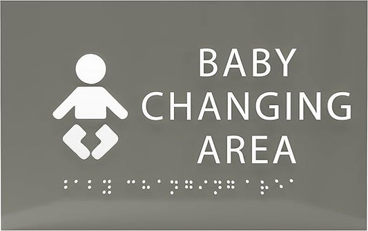 6" X4" Baby Changing Area Sign | Tactile Graphics Grade 2 Braille Text Baby Care Sign| ADA Compliant Wall Mount Plastic Restroom Sign for Hospital, Offices, Clinics and Apartments