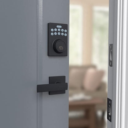 Amazon Basics Contemporary Electronic Keypad, Keyless Entry Door Lock Deadbolt with Handle Set, Key Pad Front Door with Knob, Contemporary Door Locks for Front Door, Door Handle, Matte Black, 1-Pack