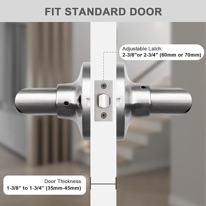 GOBEKOR 10 Pack Brushed Nickel Door Handles Interior,Heavy Duty Passage Door Handles Interior Door Levers for Hallway and Closet, Modern Sleek Round Door Locks Satain Nickel