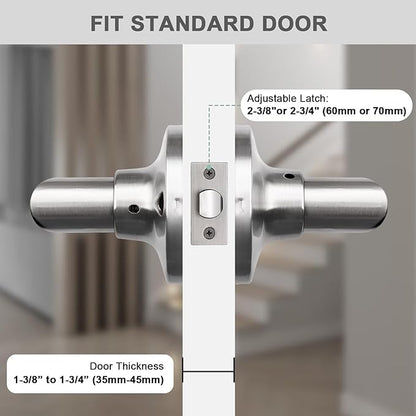 GOBEKOR 10 Pack Brushed Nickel Door Handles Interior,Heavy Duty Passage Door Handles Interior Door Levers for Hallway and Closet, Modern Sleek Round Door Locks Satain Nickel