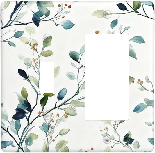 Decorative Outlet Covers Eucalyptus Leaf Geen Sage Leaves 2 Gang Light Switch Cover Plate Single Toggle 1 Rocker Wall Plates for Electrical Outlets Switch Plate Covers for Bedroom Home Decor