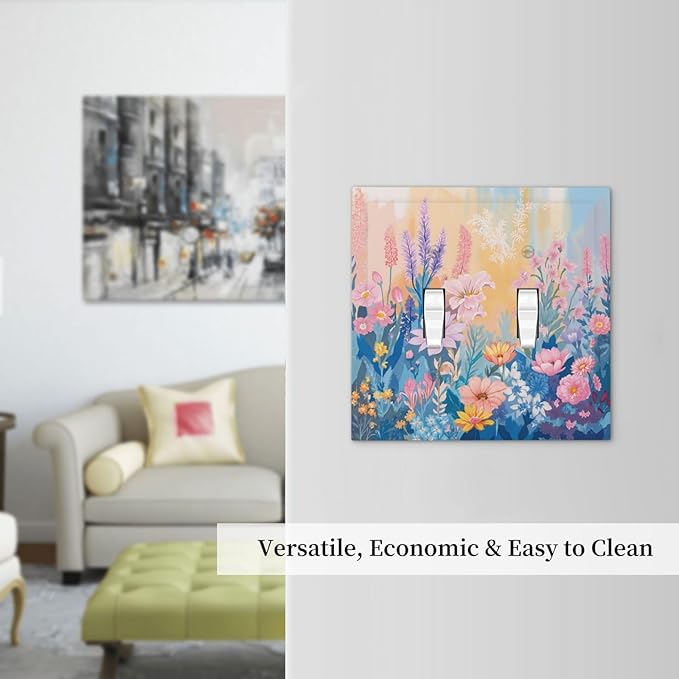 Decorative Switch Plate Covers Colorful Watercolor Flowers Wildflower Plants 2 Gang Double Toggle Light Switch Cover Plate Electrical Wall Plate Outlet Cover for Bathroom Home Decor