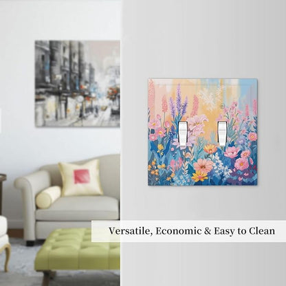 Decorative Switch Plate Covers Colorful Watercolor Flowers Wildflower Plants 2 Gang Double Toggle Light Switch Cover Plate Electrical Wall Plate Outlet Cover for Bathroom Home Decor