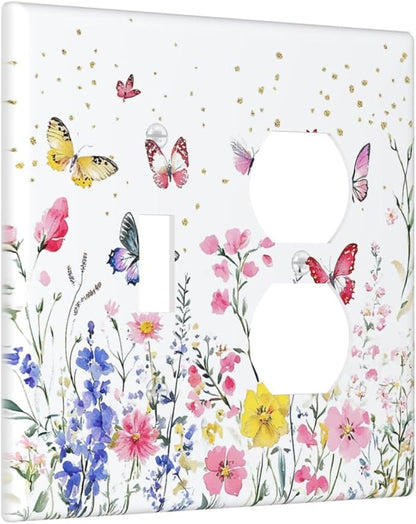 Wallplates Watercolor Floral Butterfly Colorful Wildflower 1 Toggle 1 Duplex Switch Plate Electrical Gfci Faceplate Decorative Light Switch Covers For Bed Room Living Room Decor