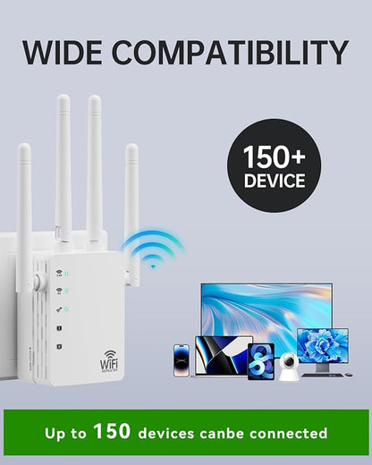 WiFi Extender, WiFi Extender Signal Booster Dual-Band(5.0G&2.4G) AC1200Mbps 10X Faster WiFi 6 Coverage to 13888 sq. ft & 150+ Devices, WiFi Range Extender, WiFi Booster Extender for Home