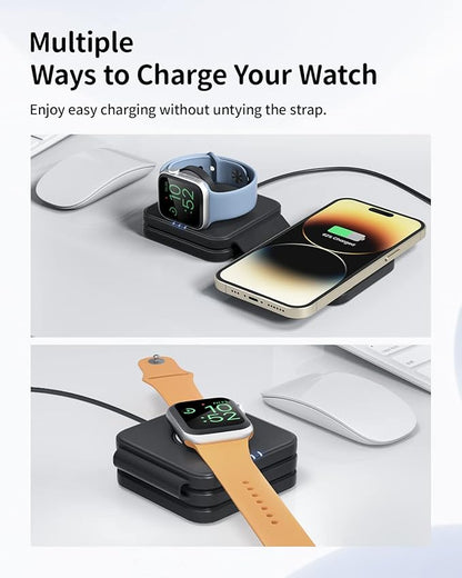 Wireless Charger Magnetic for iPhone - JoyGeek Wireless Charging Station Pad for iPhone 15 14 13 12 Pro Max Plus, for Apple Watch Ultra 9-2, AirPods
