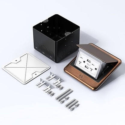 KYHSHJ 4.8A USB Chargers Pop Up Floor Waterproof Electrical Outlet Receptacle Stainless Steel Box, (Bronze)