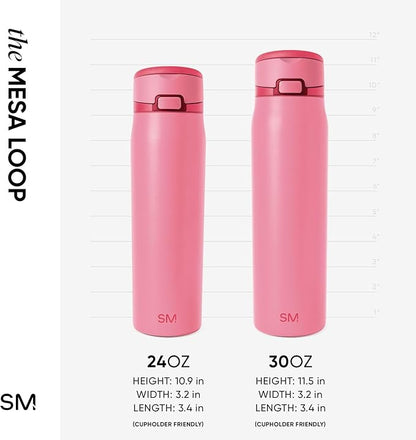 Simple Modern Mesa Loop Water Bottle with Covered Straw and Handle | 24oz Cup Holder Friendly Insulated Stainless Steel Bottles for Travel, Sports and School | Velvet Pink