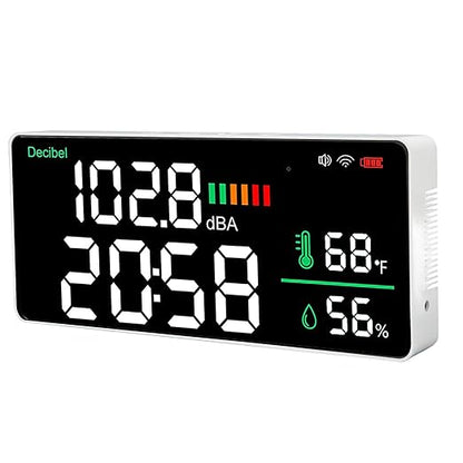 4 in 1 LED Decibel Meter, 2.4G WiFi Wall Mounted 11 Inch Meter, Sound & Noise Meters Temperature Humidity Time Display Level for Tuya Large Inch Display, Thermometer,
