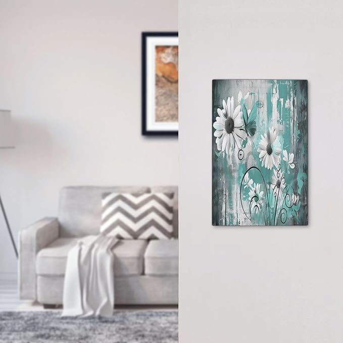 Light Switch Cover Plate Teal Daisy Floral Vintage Wood Plank 1 Gang No Device Blank Electrical Wall Plates Faceplate Decorative Switch Plate For Farmhouse Cabin Decor