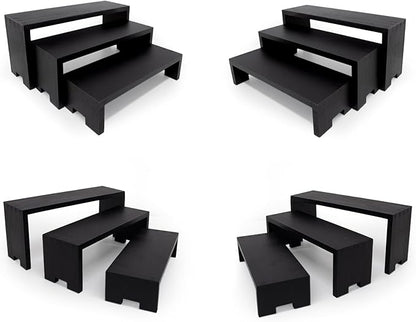 12Pcs Display Riser Wood Risers Wooden Stand 3 Tier 4 Set 12 Pieces Wood Racks Decorative Rectangular, Cupcake Stands Cologne Perfume Organizer(Black)