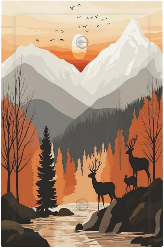 Sun Forest Deer Snow Mountain River Light Switch Cover Plate 1 Gang No Device Blank Electrical Wall Plates Faceplate Decorative Switch Plate For Bed Room Living Room Decor