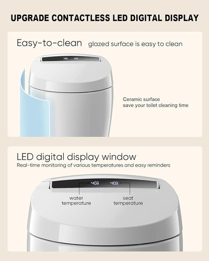 Smart Toilet with Warm Water Sprayer and Dryer, One Piece Bidet Toilet with Auto Dual Flush,Foot Sensor Operation,Heated Seat Smart with Built In Fahrenheit LED Display