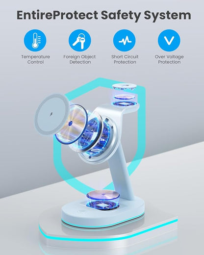 3 in 1 Wireless Charger Charging Station for iPhone,Qi2 Certified 15W Magnetic Charging Stand for Mag-Safe with 30W USB C Adapter&Friendly Night Light for iPhone 16/15/14/13/12,Apple Watch,AirPods