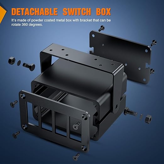 Nilight 4 Gang Rocker Switch Box 4 Holes Panel Detachable Installation Housing Waterproof Aluminum Rotatable Mount Bracket 12V 24V DIY Toggle Switches Voltmeter USB Socket for Boats Cars RVs Trucks
