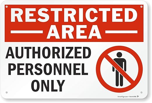 SmartSign 12 x 18 inch “Restricted Area - Authorized Personnel Only” Metal Sign with Symbol, 63 mil Laminated Rustproof Aluminum, Red, Black and White, Made in USA