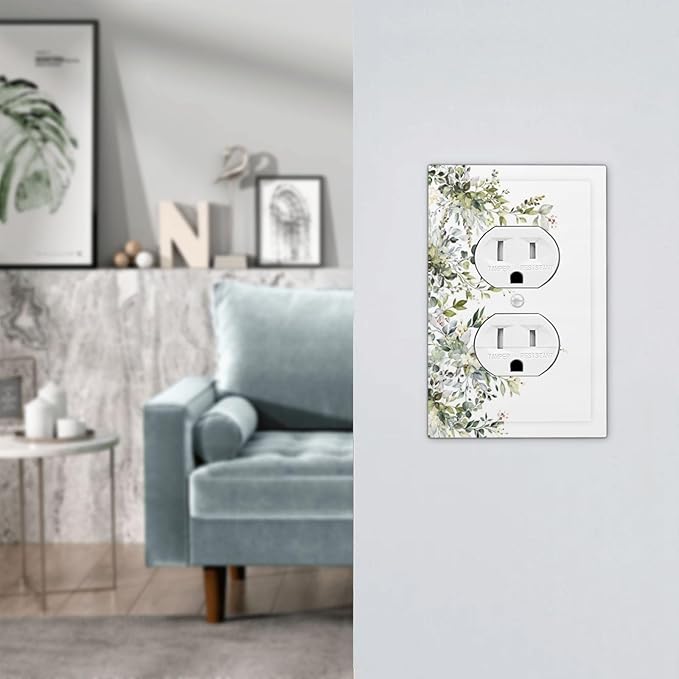 Decorative Outlet Covers Rustic Eucalyptus Leaves Green Leaf 1 Gang Duplex Light Switch Cover Plate Unique Wall Plate Electrical Switch Plate Covers for Bedroom Home Decor（2 Pack）